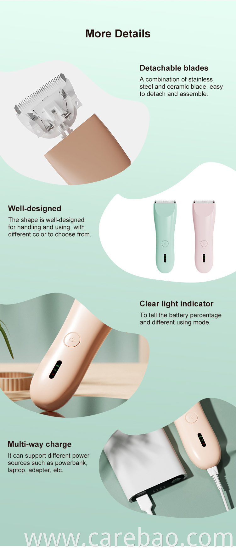 2022 Professional Carbao Best Selling Baby Product Cordless Waterproof Baby Hair Clippers Body Trimmers Sets